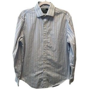 Polo Ralph Lauren Blue striped Button Down Shirt Mens Regent Classic Fit size 16